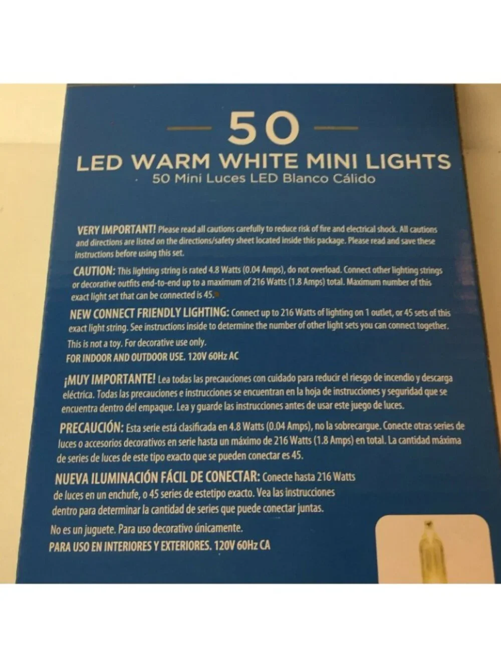 Holiday Time 50 LED Warm White Mini Christmas Lights 10.5' Green Wire Indoor